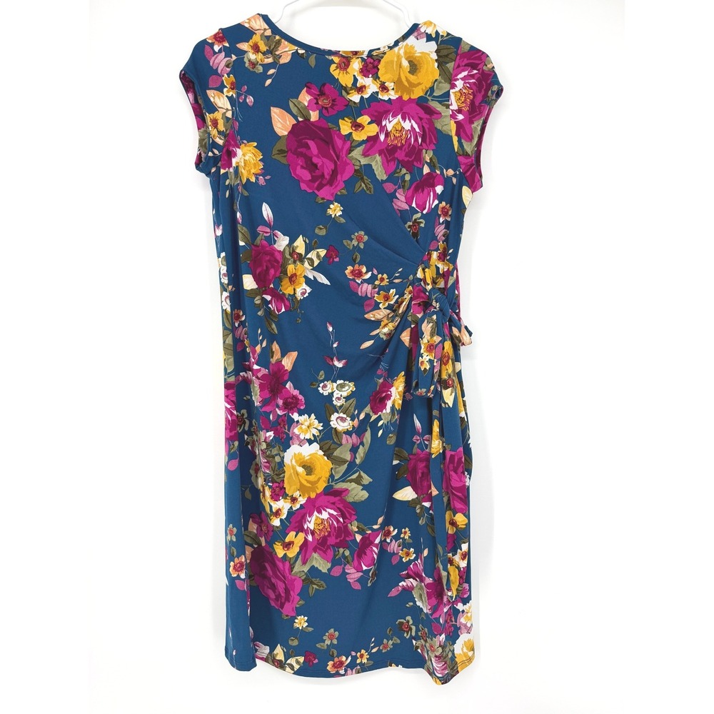My Bump Maternity Floral Faux Wrap Dress Blue Magenta Yellow Small